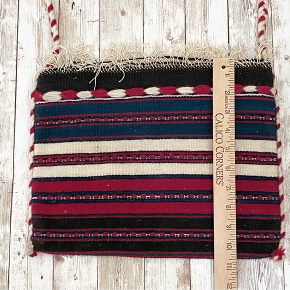 Vintage Mexican Wool Stripe Blanket Bag 13”X10” - Picture 4 of 6